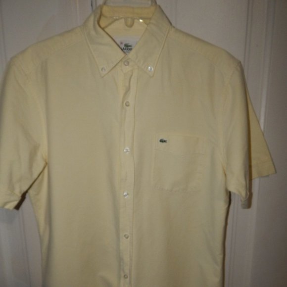 Men's Lacoste Classic Fit Button-Front Shirt ~ Short Sleeve - Size 38 - Yellow - Picture 2 of 8